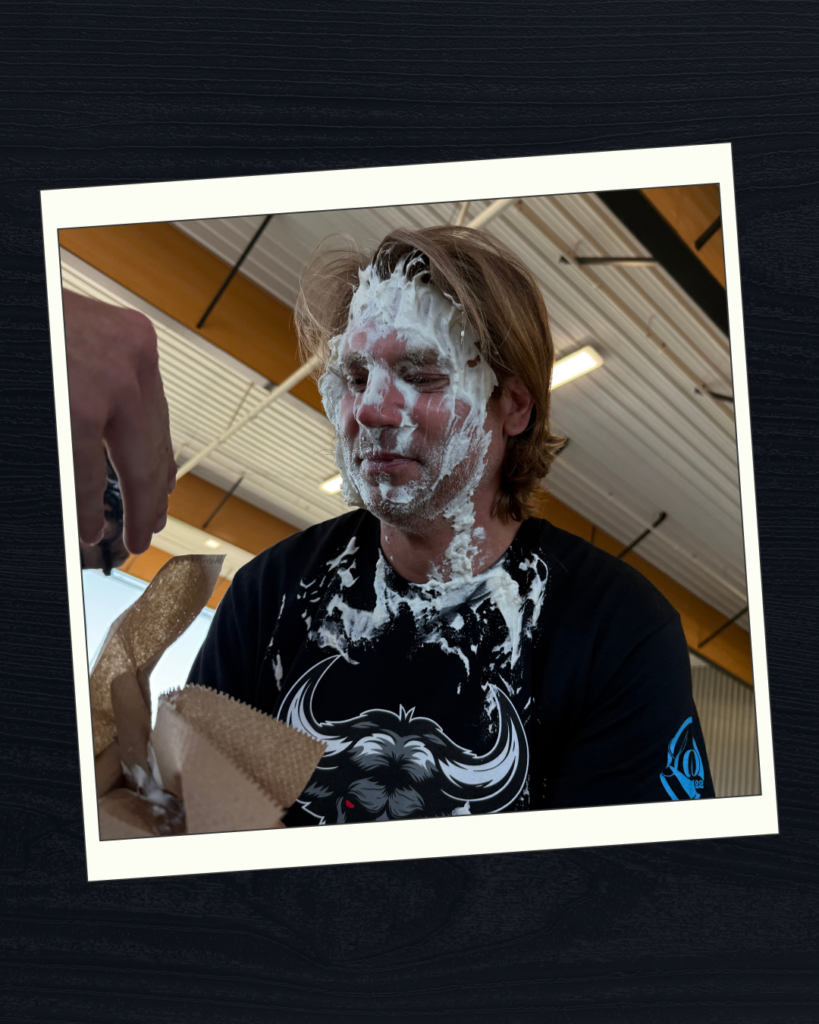 Mavericks President getting a pie in the face.